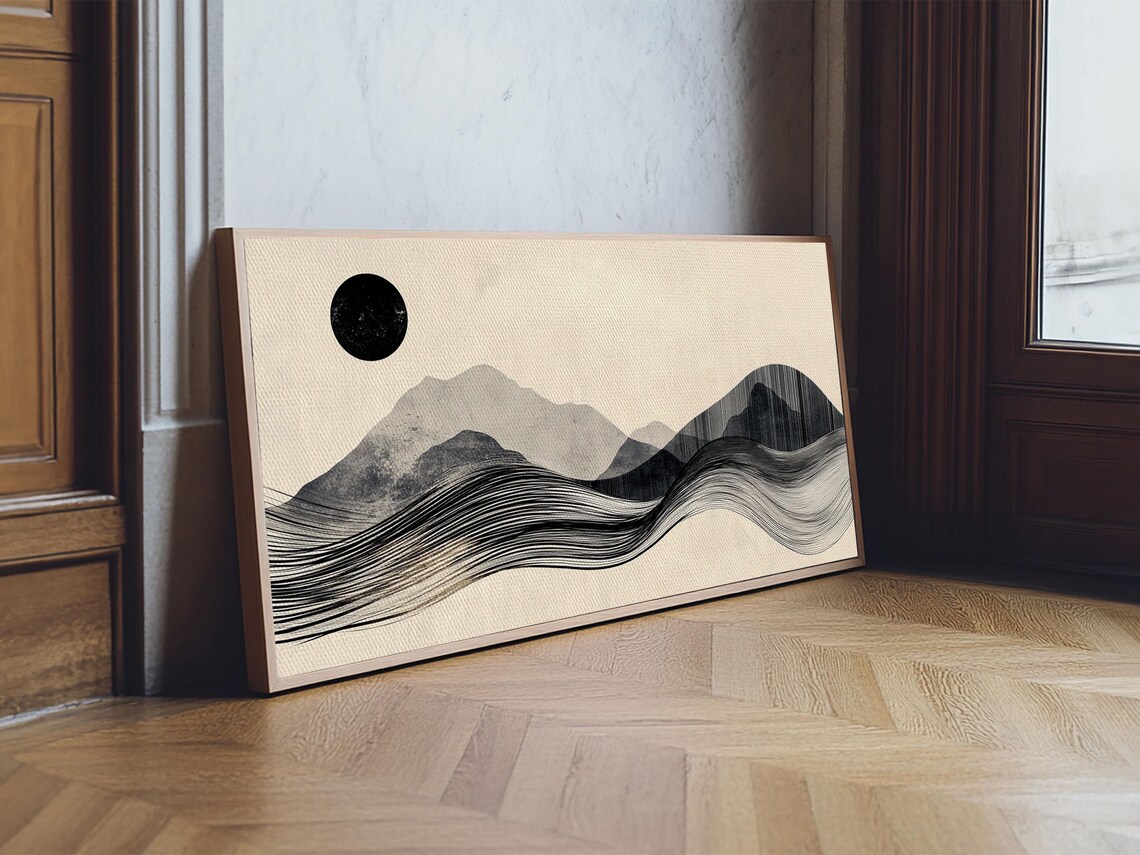 Abstract Mountain Landscape Framed Print Wabi Sabi Wall Art Minimalist Decor Rustic Line Art Idea Bedroom Artwork Vertical Design - Image 6