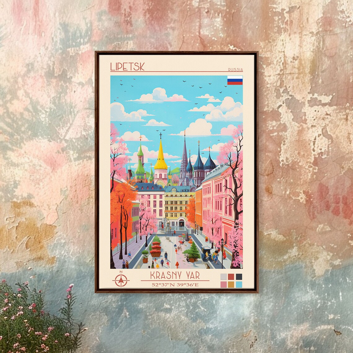 Lipetsk Russia Church Domes Pink Blossom Plaza Spring Travel Poster - Image 3