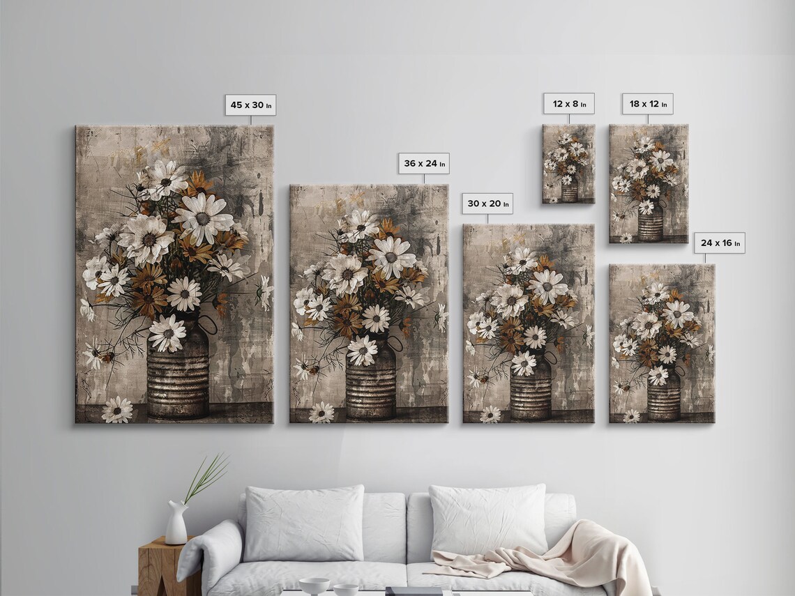 Rustic Metal Vase With Daisies, Farmhouse Art Print - Image 2