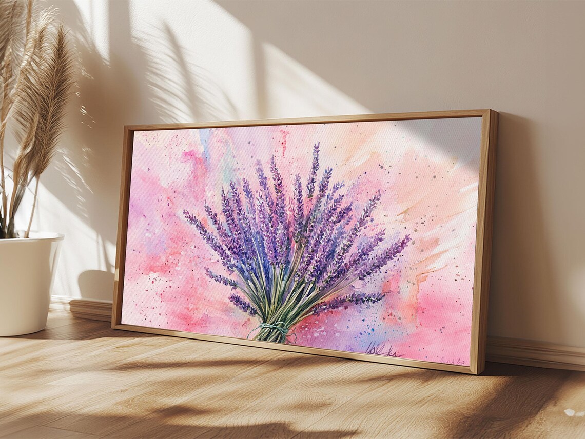Lavender Bouquet Watercolor On Pink Background Purple Floral Poster