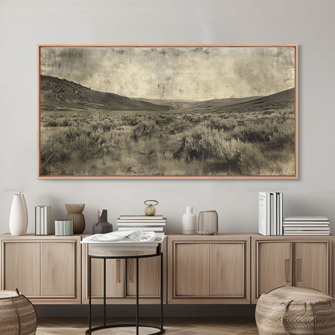 Expansive Desert Landscape Rolling Hills Sagebrush Sepia Nature Print - Image 2