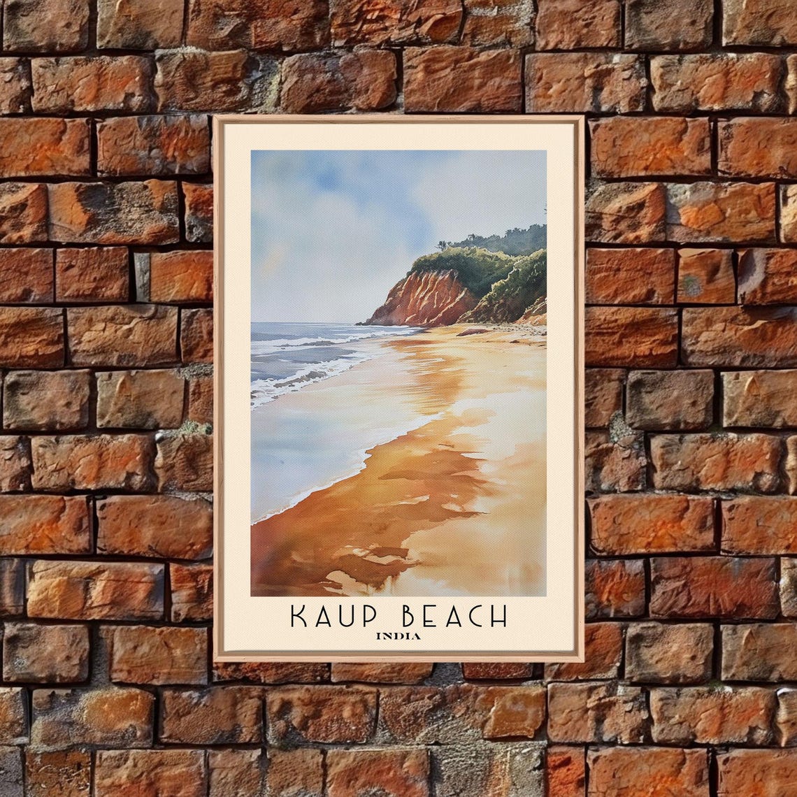 Kaup Beach India Golden Sand Red Cliffs Surf Watercolor Poster - Image 5