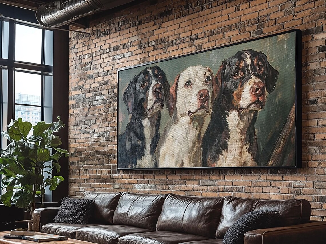 Three Hunting Dogs Portrait Vintage Oil Painting Dog Lover Art Print - Image 3