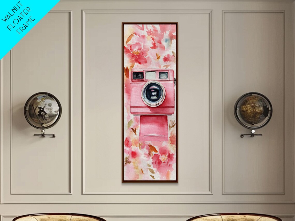 Pink Retro Instant Camera Watercolor Floral Photography Wall Art - Image 5