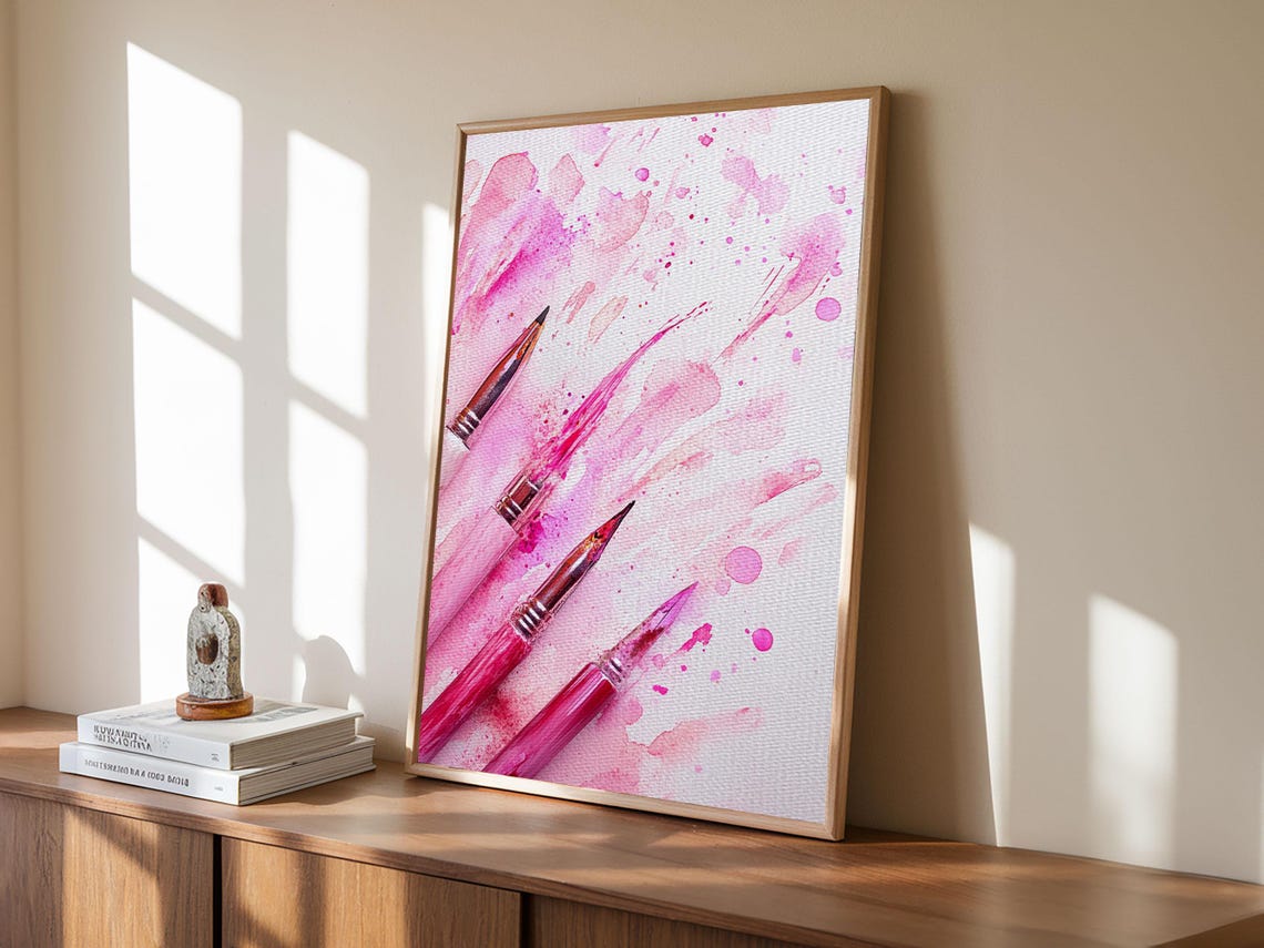 Pink Paint Brushes Watercolor Artist Studio Creative Wall Art Poster - Image 6
