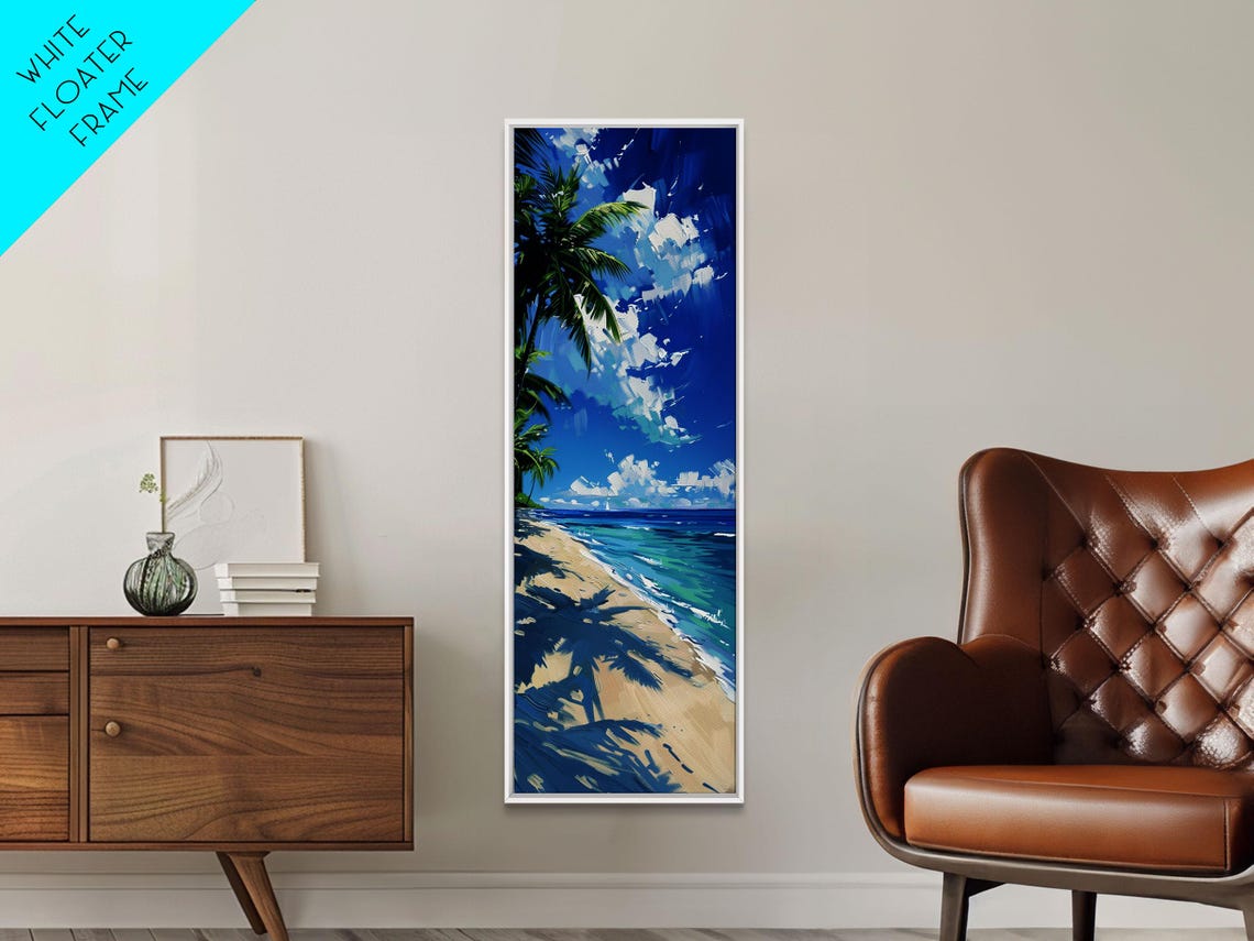 Tropical Beach Palm Shadows White Sand Blue Sky Wall Art Print - Image 3