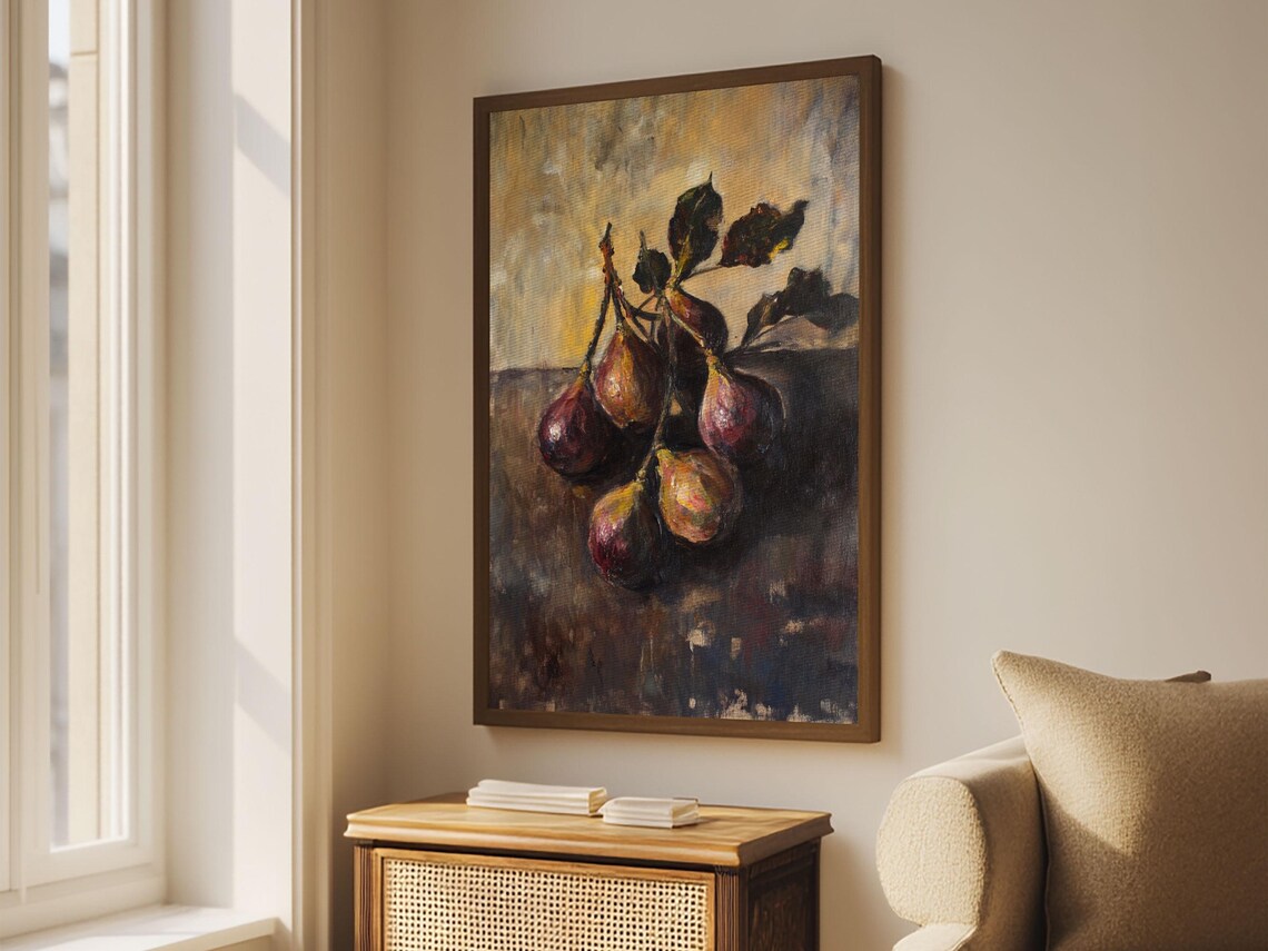 Moody Fig Still Life Vintage Oil Painting Dark Kitchen Wall Art Print - Image 5