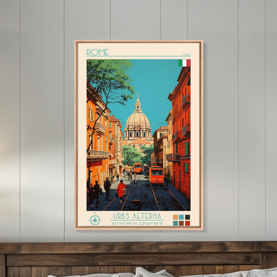Rome Italy Street Tram Domed Church Old Town View Travel Poster - Image 2