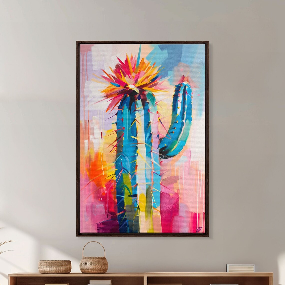 Colorful Saguaro Cactus Bloom Vibrant Desert Succulent Art Poster - Image 5