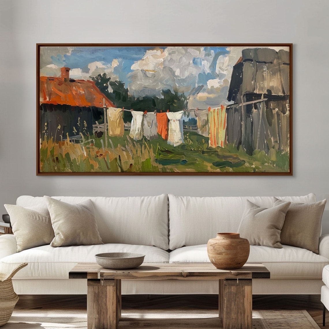 Rustic Farmhouse Clothesline Laundry Day Country Painting Art Poster - Image 2