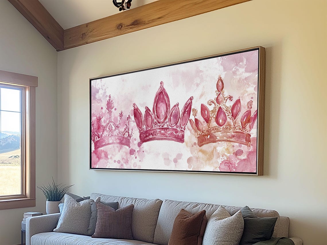 Royal Crowns Print Elegant Pink Wall Art Whimsical Cottagecore Decor Framed Print Gift Idea Bedroom Art - Image 3