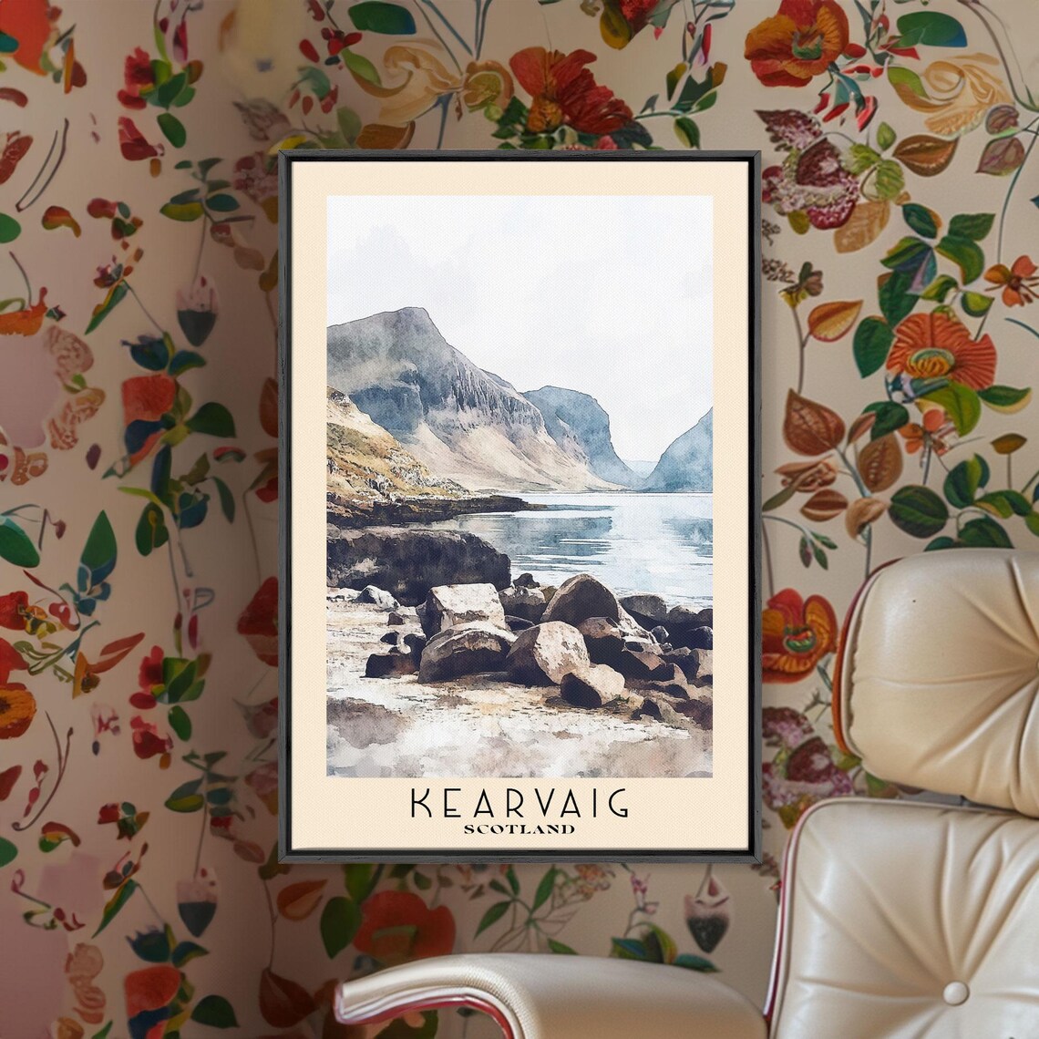 Kearvaig Scotland Rocky Shore Misty Highland Coast Watercolor Poster Art - Image 2