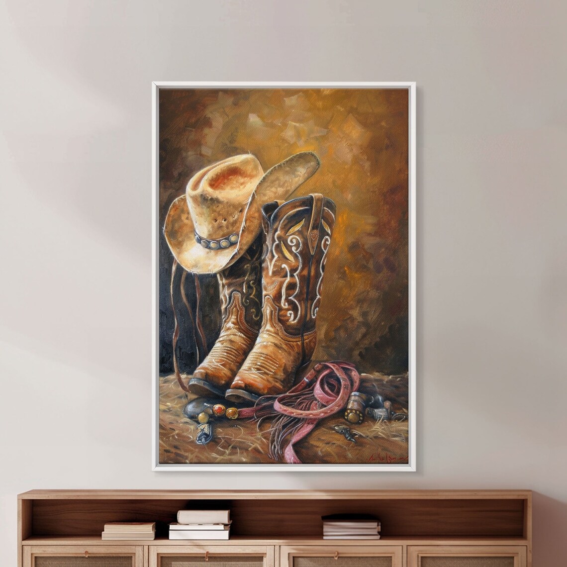 Cowboy Boots and Hat Rustic Western Art Print - Image 3