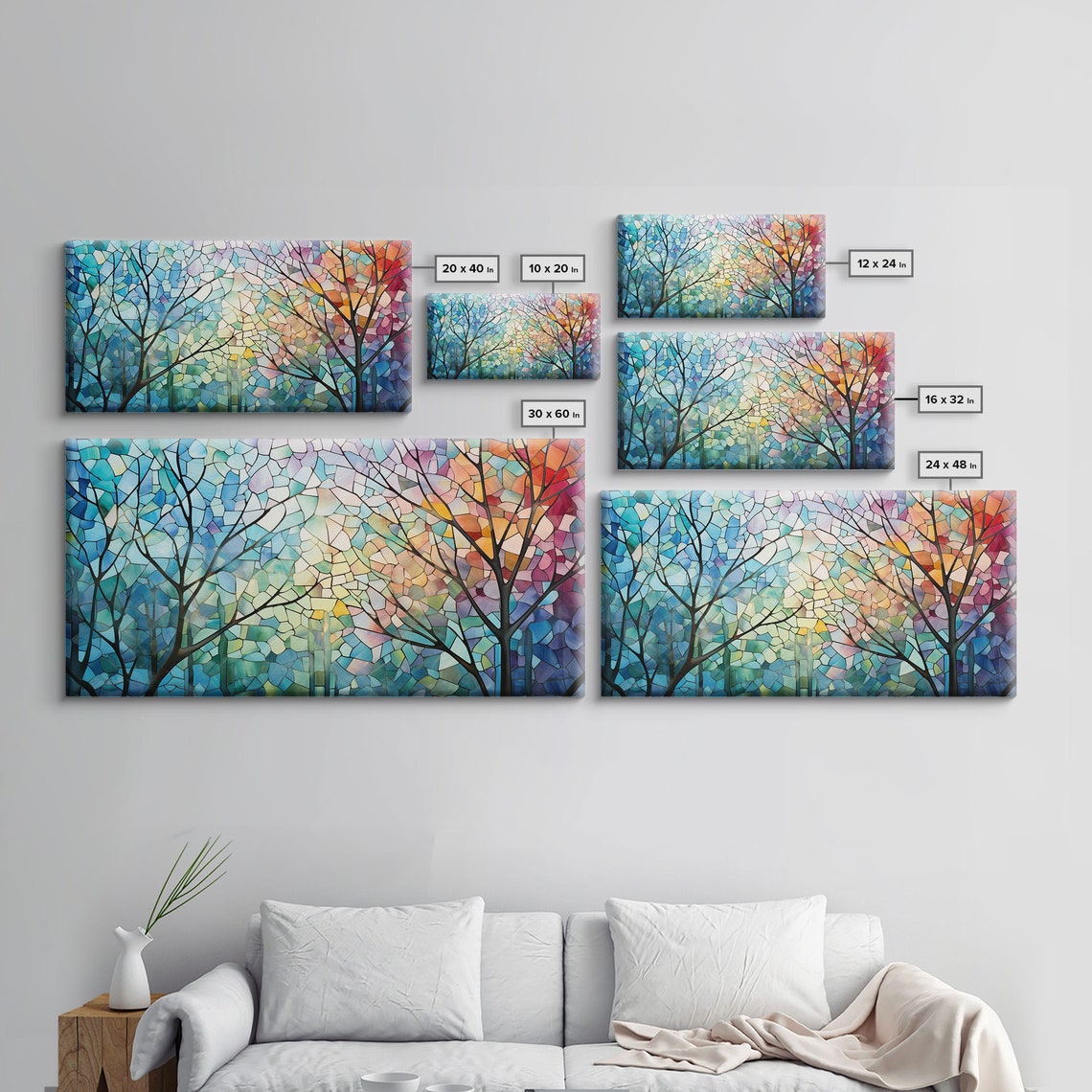 Rainbow Mosaic Tree Branches Stained Glass Panoramic Abstract Poster - Image 2