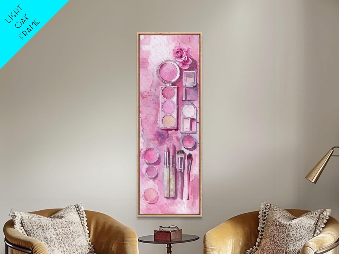 Pink Makeup Flat Lay Blush Palette Watercolor Beauty Art Poster - Image 5