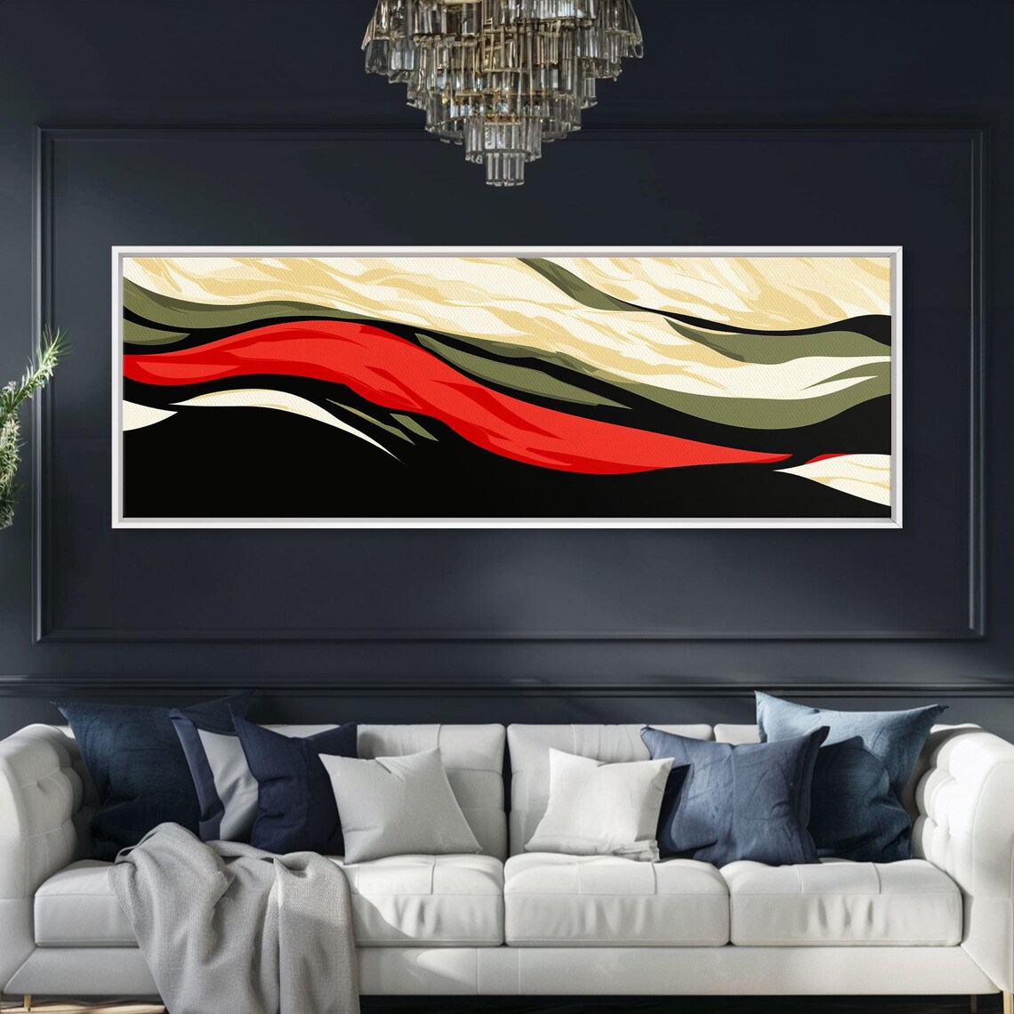 Moody Abstract Painting Print Waves Panoramic Extra Wide Wall Art Red Black And Green Wall Art Modern Art - Image 4