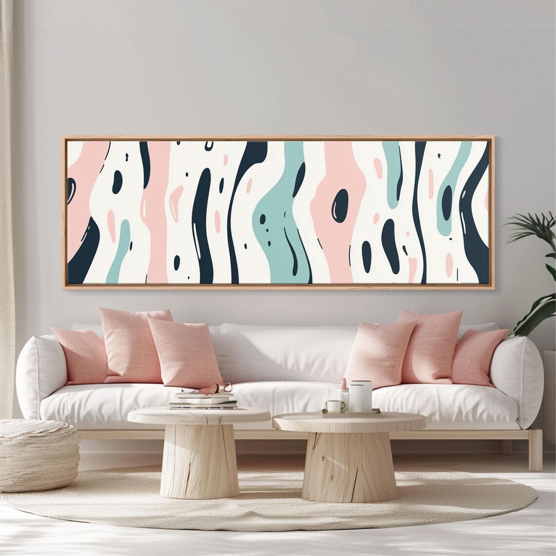 Panoramic Abstract Organic Shapes Pink Teal Navy Modern Wall Art - Image 4