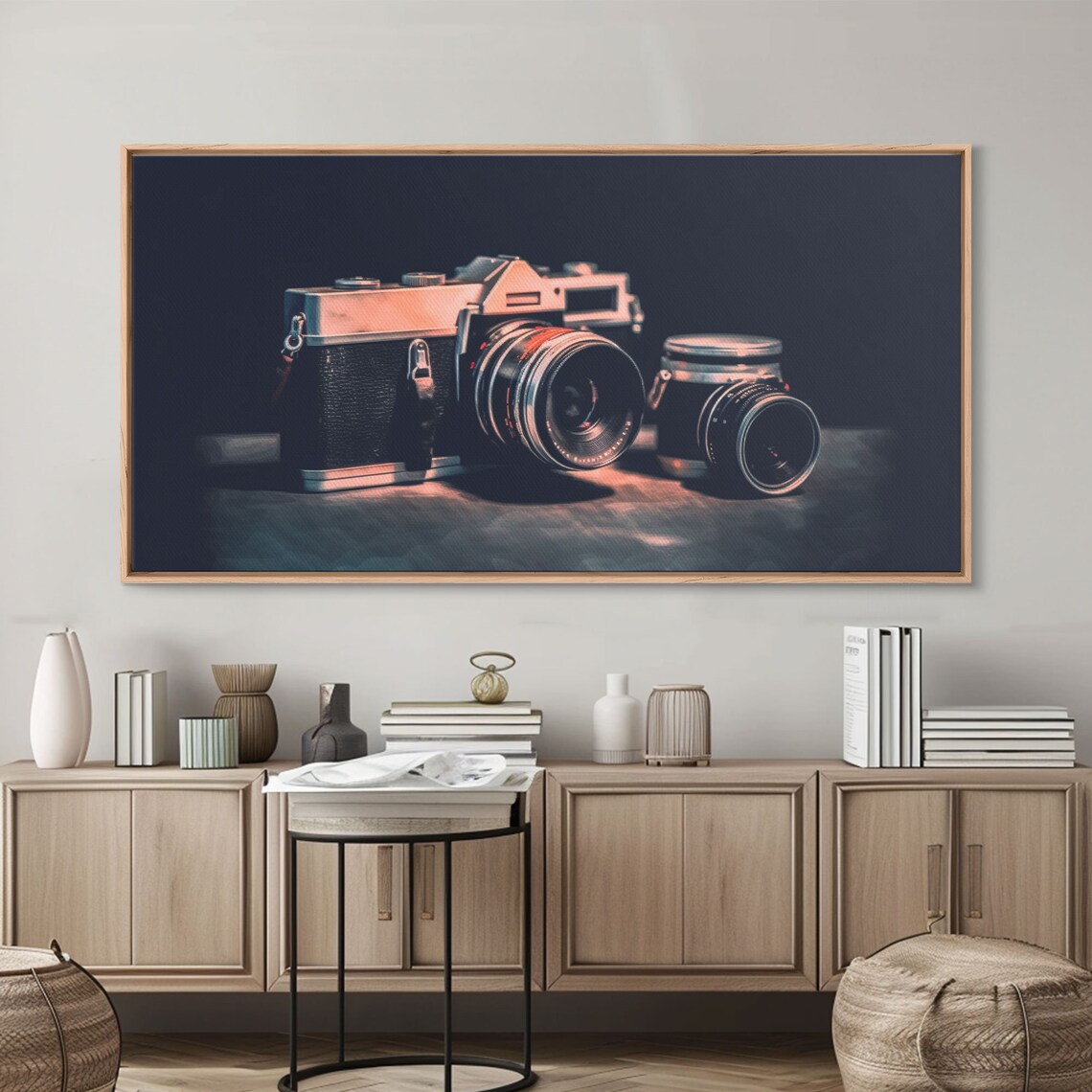 Vintage Film Camera With Lens Dramatic Dark Still Life Photo Art Poster