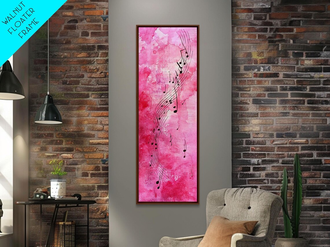 Swirling Music Notes On Pink Watercolor Abstract Music Wall Art - Image 3
