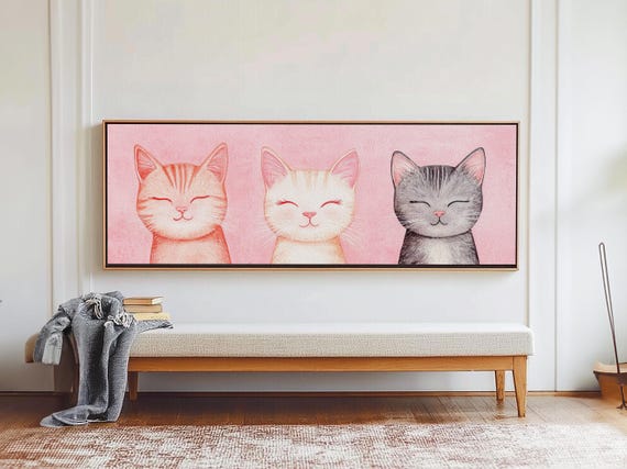 Framed Print Of Whimsical Cat Portraits In Pink Shades Featuring Cute Wall Art For Pet Lovers Room Or Playful Dorm Decor