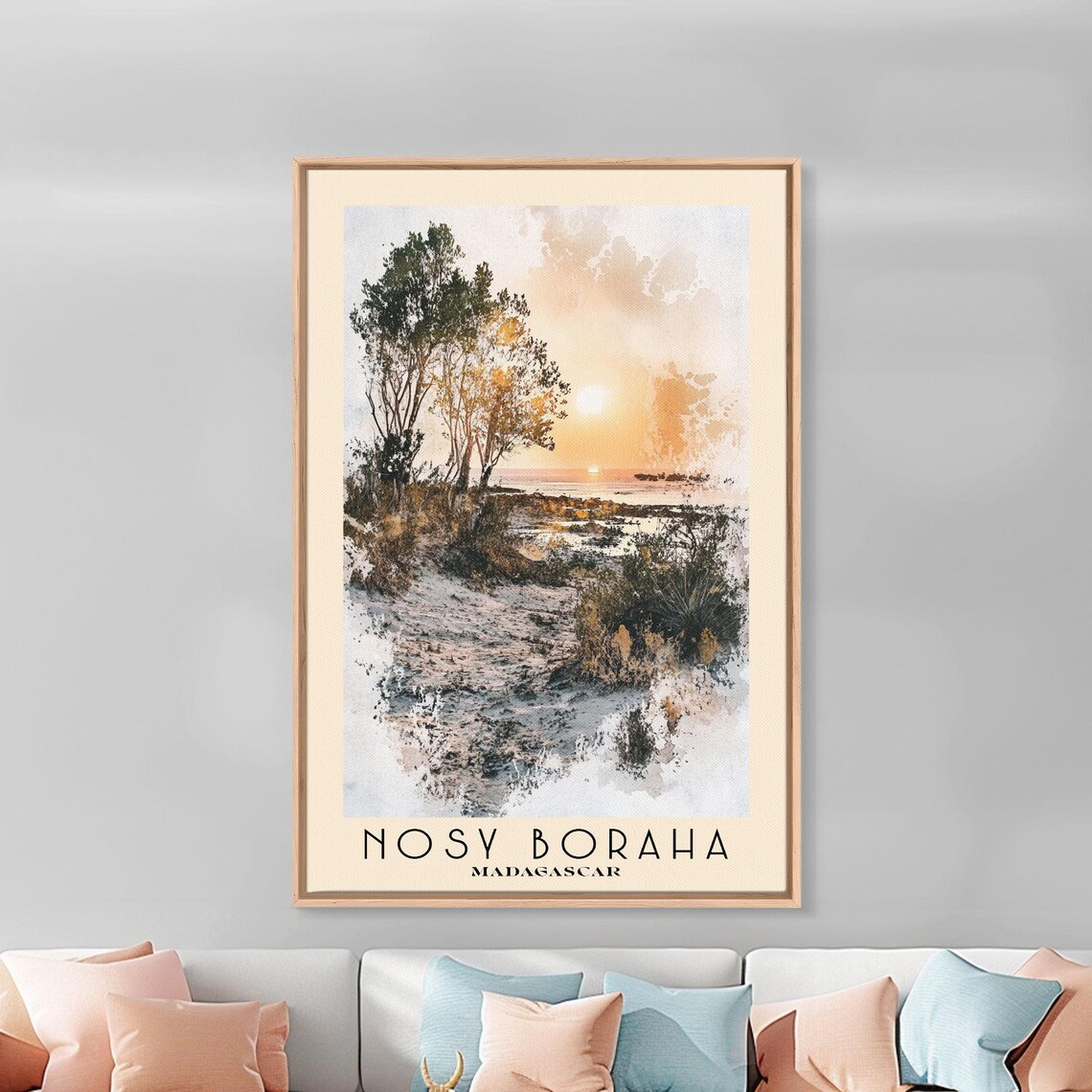 Nosy Boraha Madagascar Sunset Beach Tree Silhouette Watercolor Poster - Image 3
