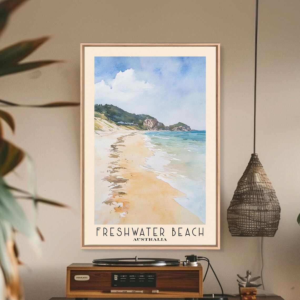 Freshwater Beach Australia Long Sandy Surf Beach Green Headlands Watercolor Poster