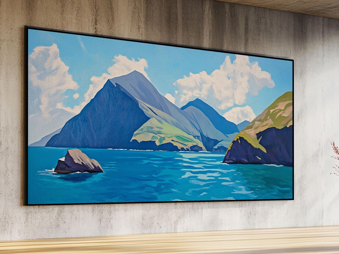 Tropical Island Volcanic Peaks Turquoise Bay Landscape Travel Poster - Image 6