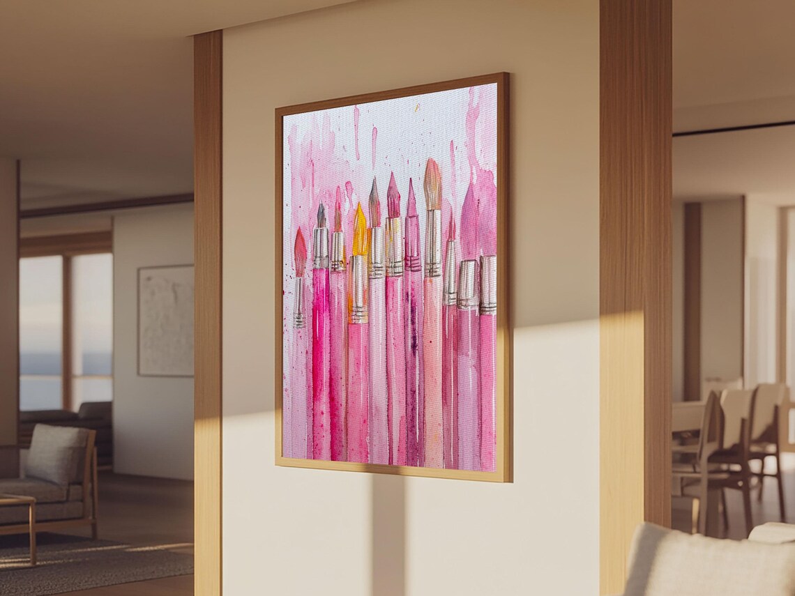 Pink Paintbrushes With Dripping Paint Watercolor Artist Wall Art - Image 5