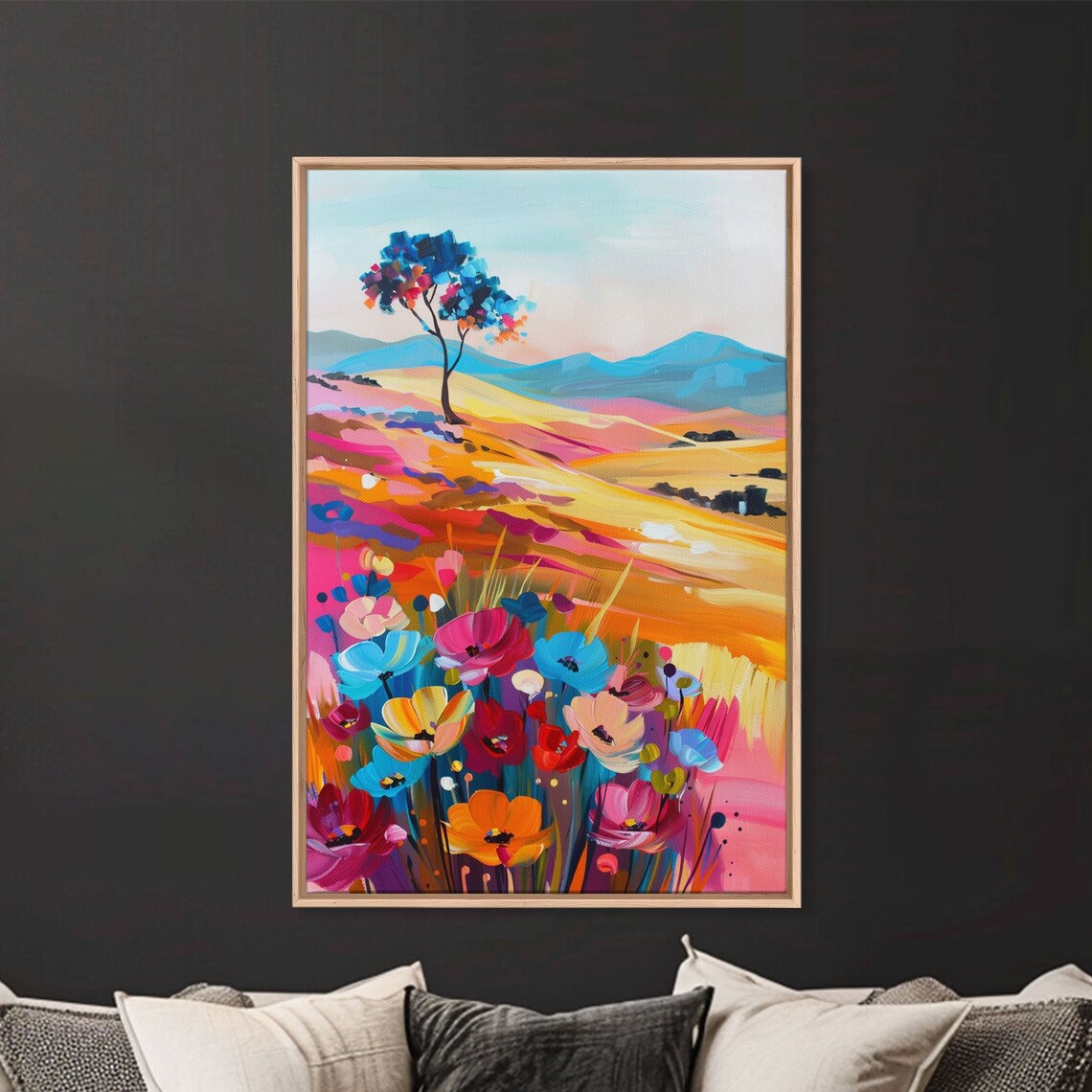 Colorful Rolling Hills Wildflower Meadow Mountain Landscape Art Poster - Image 5