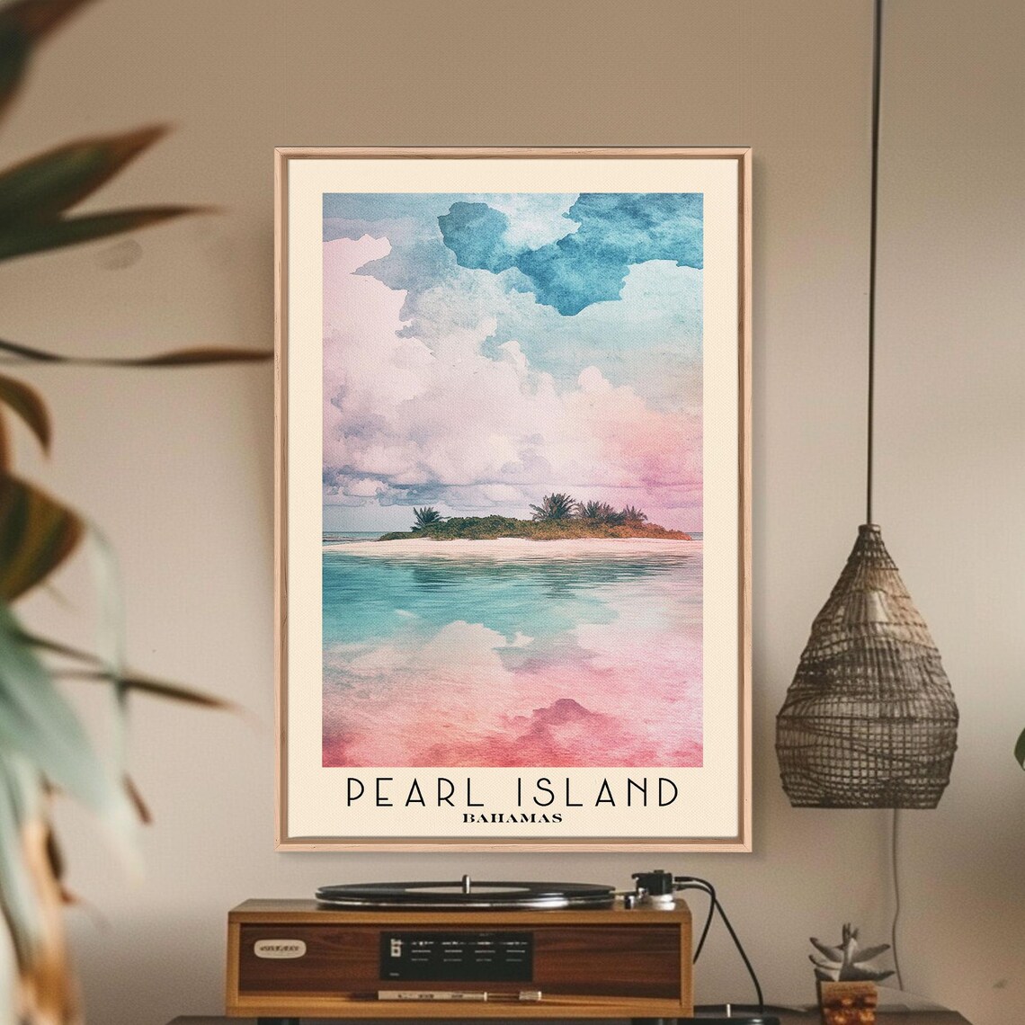 Pearl Island Bahamas Palm Cay Pastel Sky Turquoise Water View Poster - Image 2
