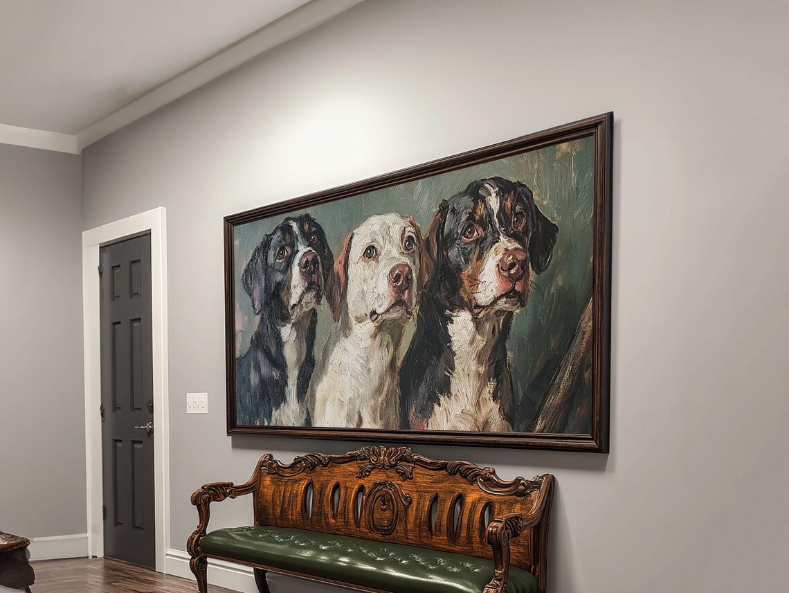Three Hunting Dogs Portrait Vintage Oil Painting Dog Lover Art Print - Image 6