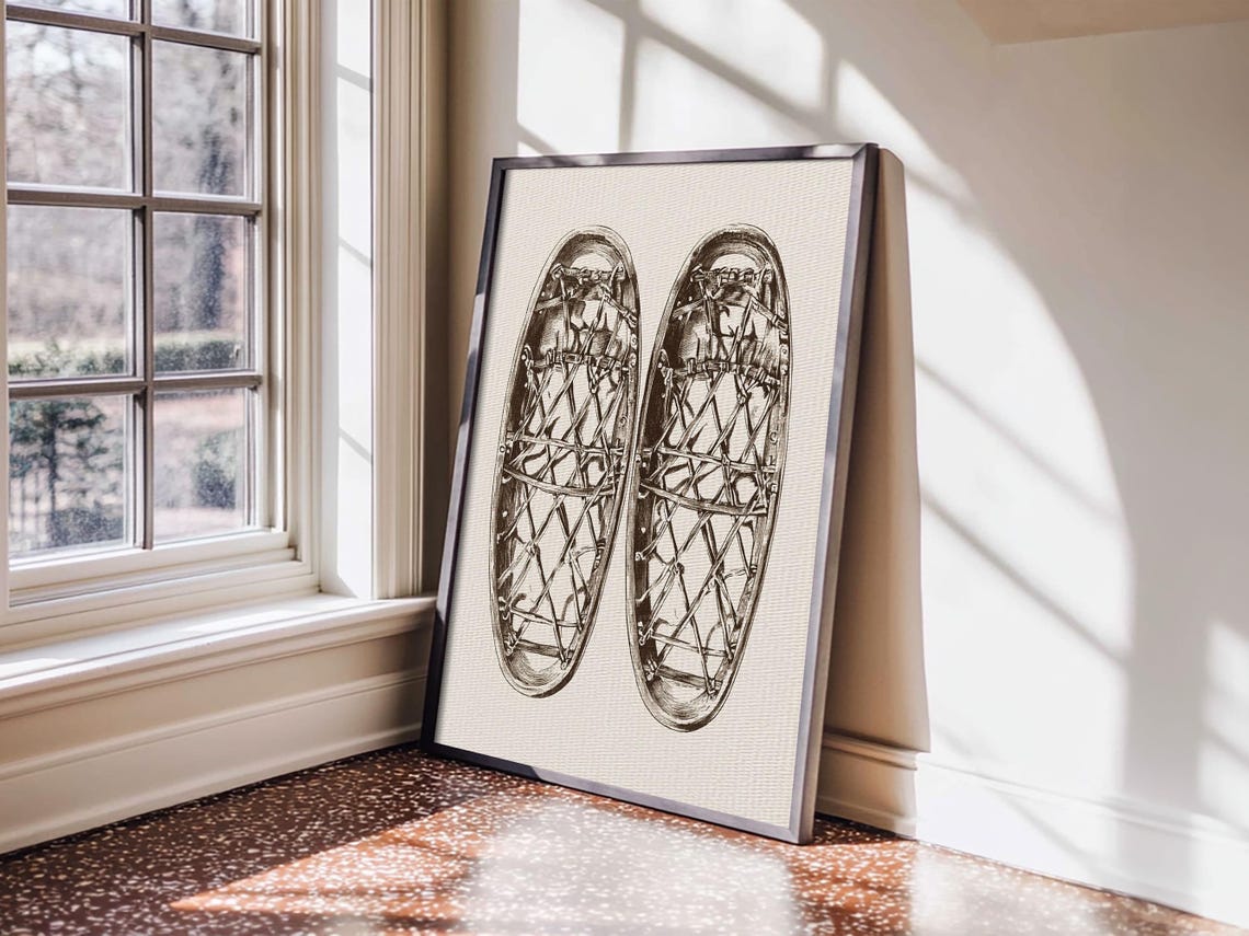 Vintage Wooden Snowshoes Sketch Rustic Winter Cabin Wall Poster - Image 3