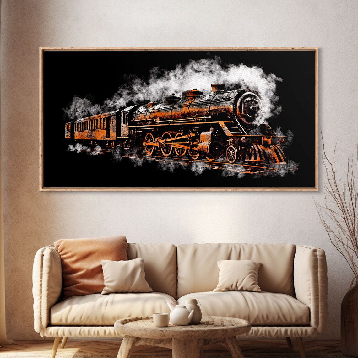 Locomotive Wall Decor Orange Steam Train Wall Art Retro Train Wall Art Panoramic Wall Decor Print Wall Art Framed Art - Image 5