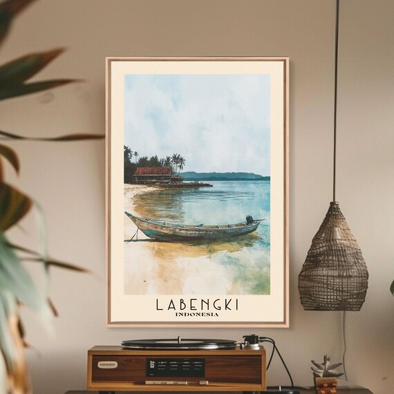 Labengki Indonesia Wooden Fishing Boat Calm Bay Island View Poster