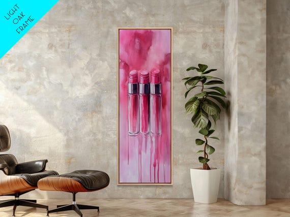 Glossy Pink Lipstick Trio Framed Print In Minimalist Vertical Wall Art For Fashion And Makeup Room Decor