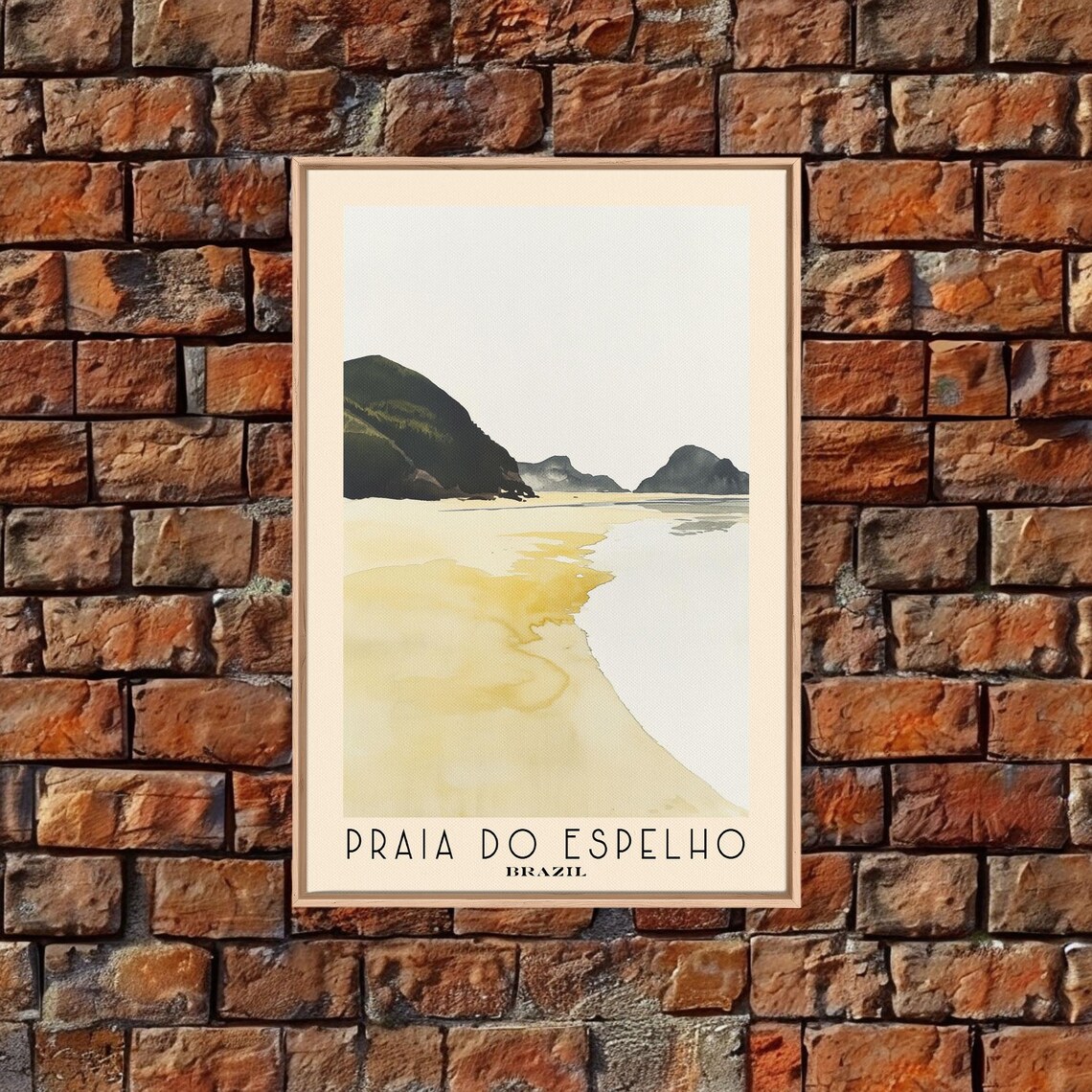 Praia do Espelho Brazil Pale Gold Beach Dark Green Headlands Coastal Watercolor Poster - Image 4
