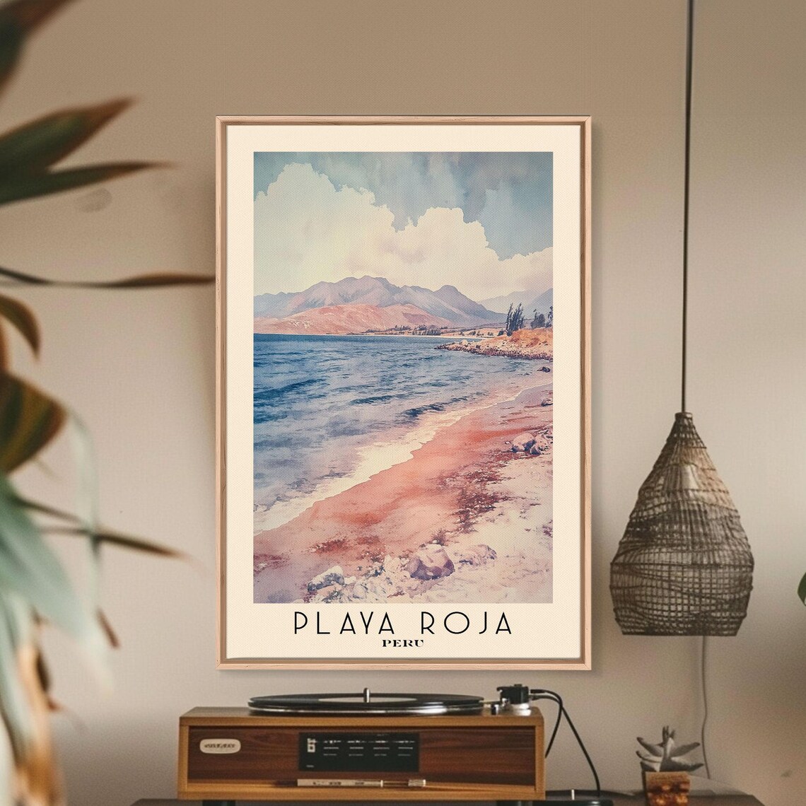 Playa Roja Peru Red Sand Beach Arid Mountains Watercolor Travel Poster - Image 2