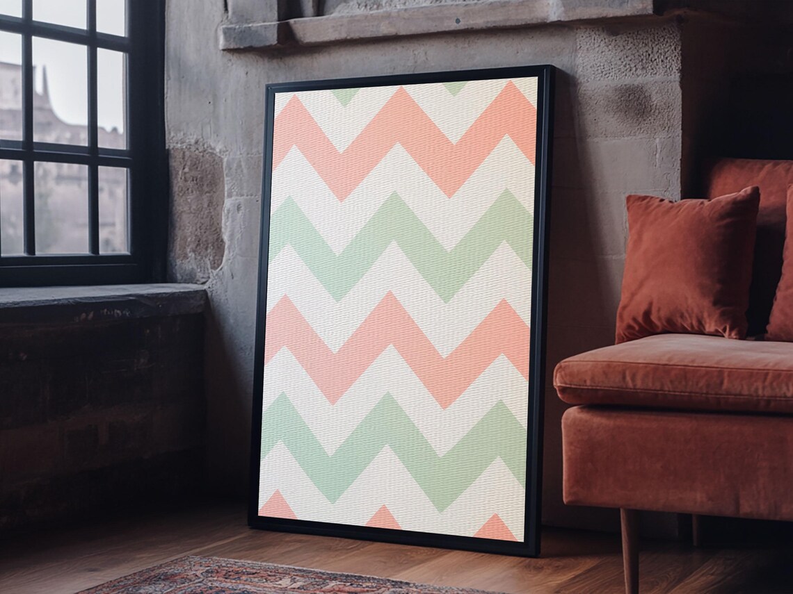 Mint Green Blush Pink Chevron Stripes Pastel Geometric Wall Art - Image 5