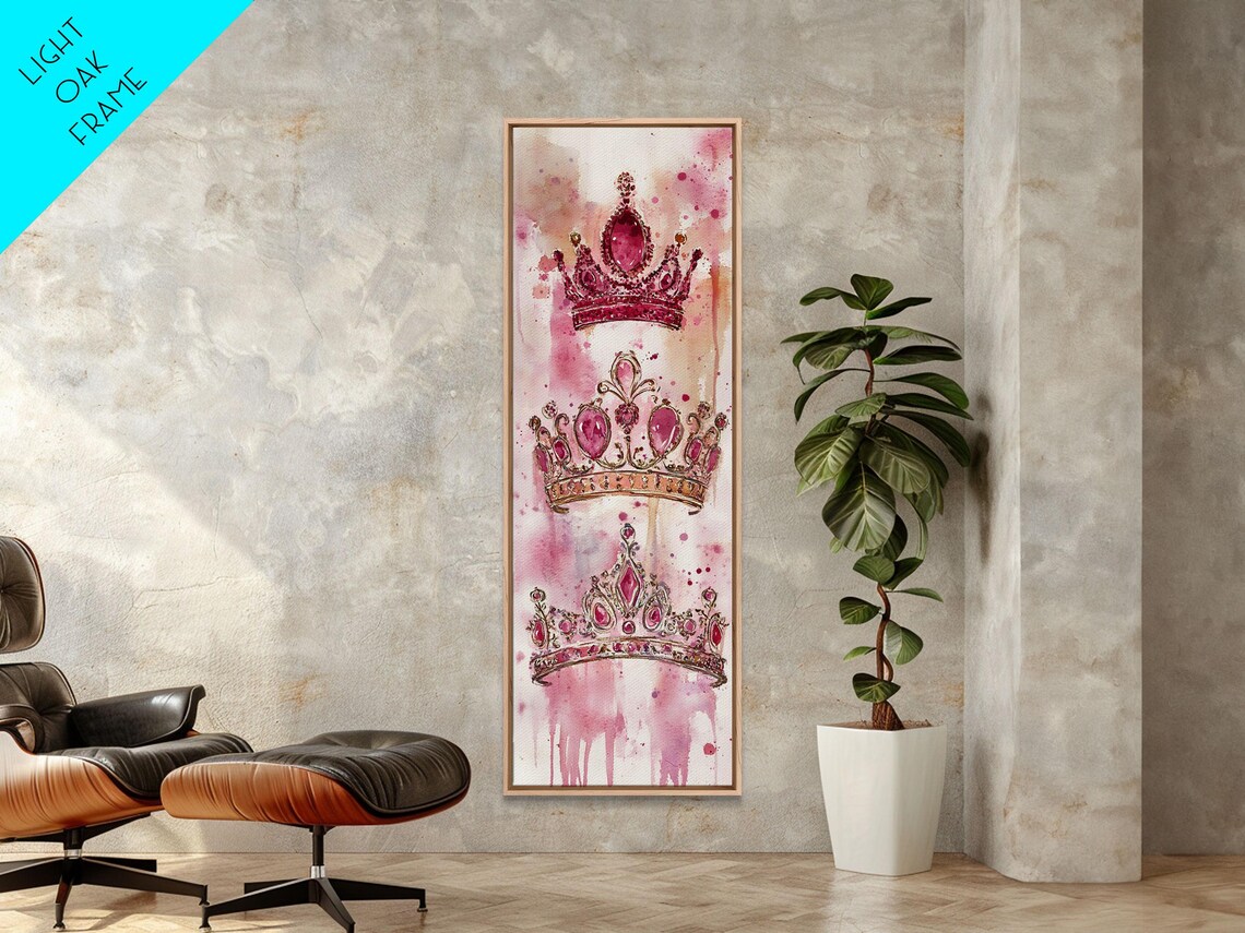 Pink Watercolor Crowns Royal Princess Trio Vertical Art Poster - Image 6