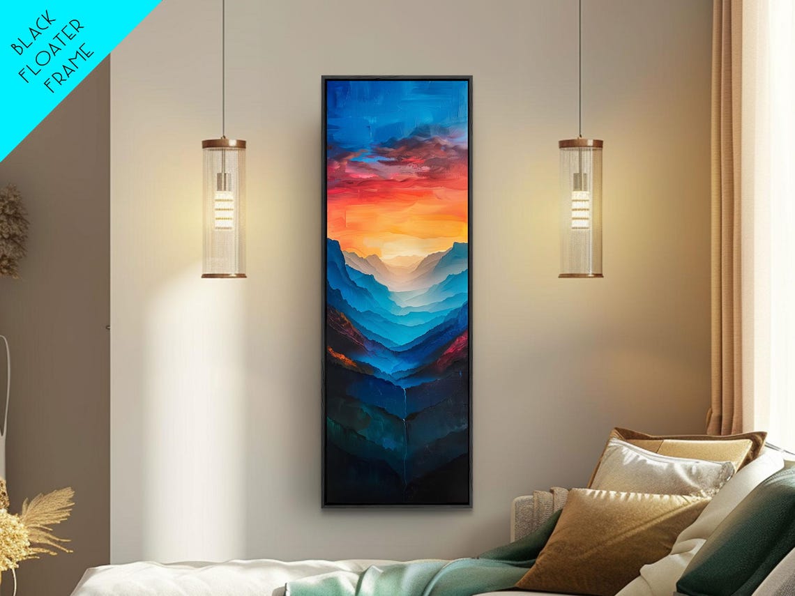 Sunset Over Layered Blue Mountain Ridges Panoramic Valley Art Print - Image 3