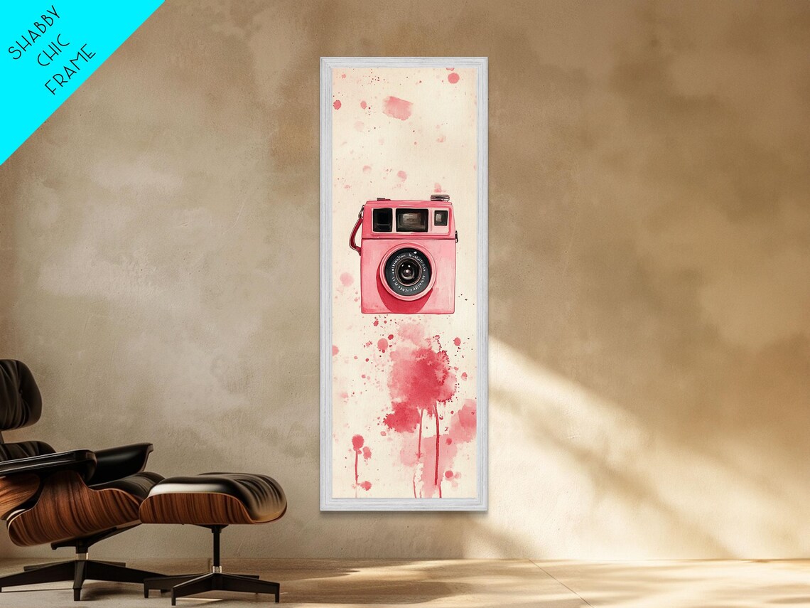 Pink Retro Instant Camera Watercolor Paint Splash Photography Wall Art