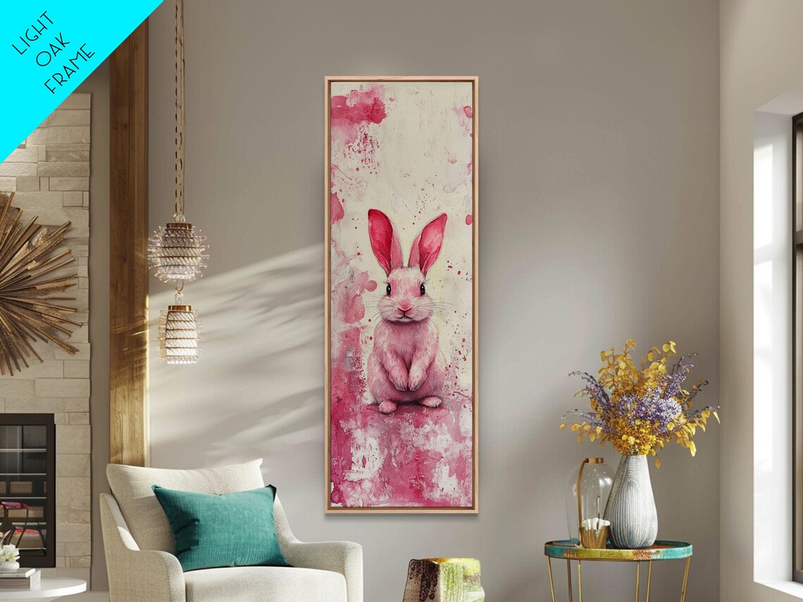 Cute Pink Bunny Watercolor Splash Whimsical Nursery Art Poster - Image 3