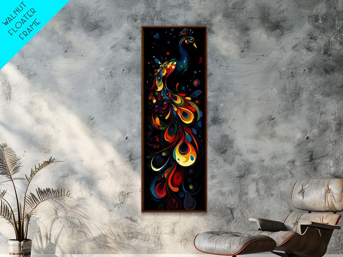 Peacock Rainbow Tail On Black Dramatic Bird Wall Decor Poster