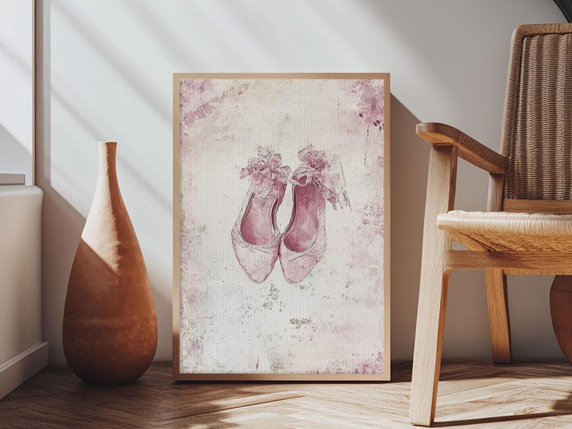 Pink Ballet Slippers Watercolor Romantic Dancer Wall Art Print - Image 4