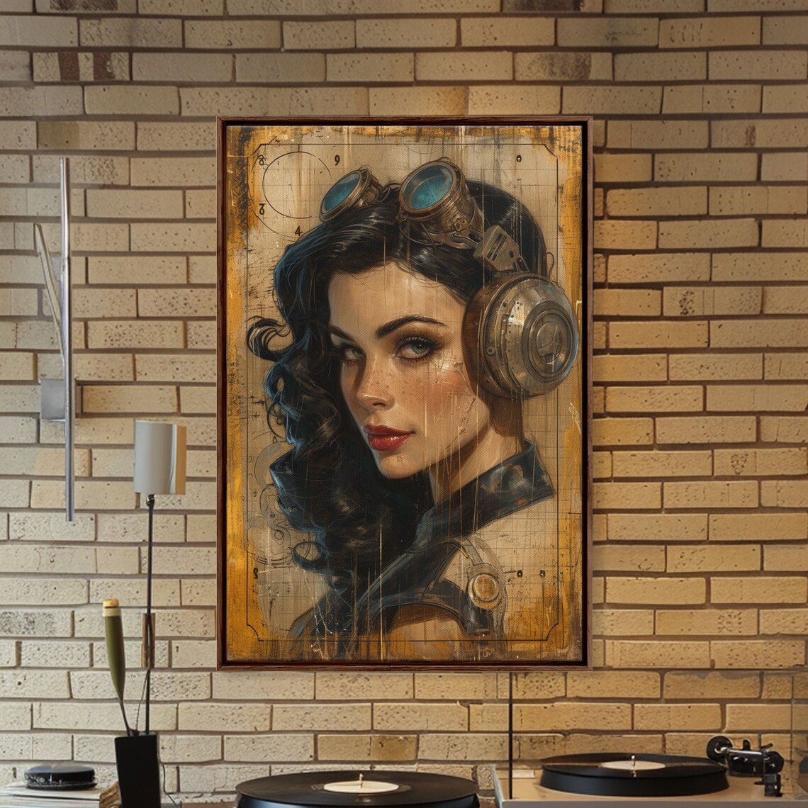 Steampunk Pin Up Pilot Poster Woman with Goggles Vintage Aviator Art - Image 3