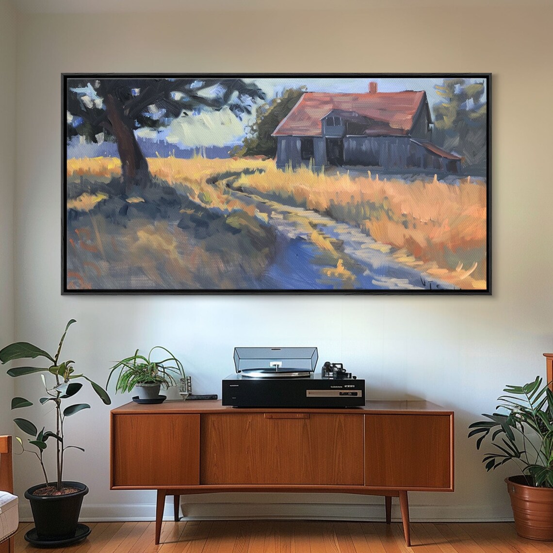 Quaint Old Barn Country Road Golden Wheat Field Dappled Light Wall Art - Image 5
