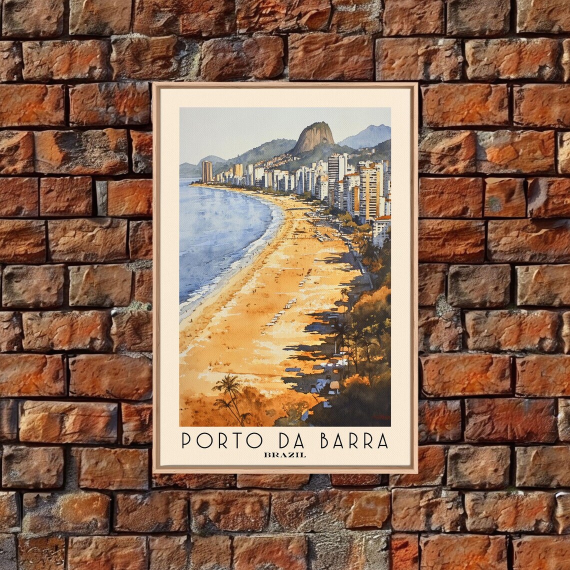 Porto da Barra Brazil Golden City Beach High Rises Watercolor Poster - Image 4