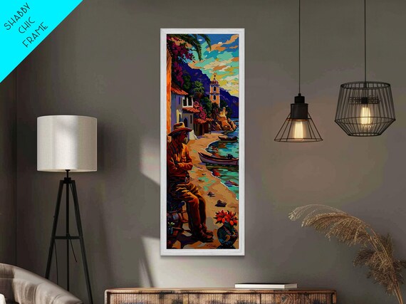 Fisherman On Beach By Coastal Village With Boats Impasto Harbor Poster