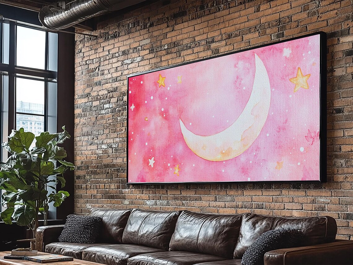 Pink Watercolor Crescent Moon And Gold Stars Celestial Night Sky Poster - Image 4