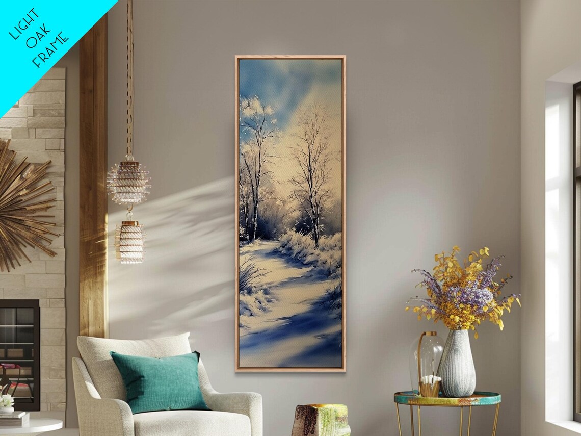 Serene Winter Birch Forest Snowy Path Minimalist Blue Haze Art Poster - Image 3